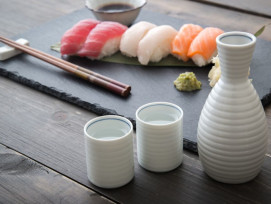 Enjoying sake by the glass
