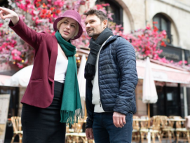 Tourists on a tour in Le Marais, Paris Tourists on a tour in Le Marais, Paris
