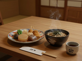 Table setting with soba noodles Table setting with soba noodles