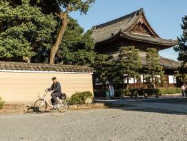 Quiet Kyoto street with temples in frame Quiet Kyoto street with temples in frame