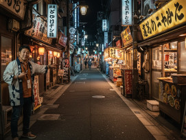Two paths diverging in a lit alley with guide pointing. Two paths diverging in a lit alley with guide pointing.