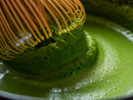 Close-up of matcha whisking in a bowl Close-up of matcha whisking in a bowl