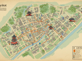 Traditional street map showing walking routes connecting major temples and cultural sites in eastern Kyoto Traditional street map showing walking routes connecting major temples and cultural sites in eastern Kyoto