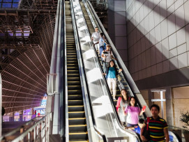 View of the Kyoto Station architecture from below. View of the Kyoto Station architecture from below.
