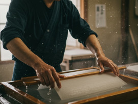 Artisan demonstrating traditional Japanese paper-making techniques Artisan demonstrating traditional Japanese paper-making techniques