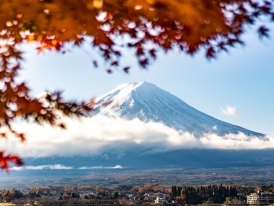 Mount Fuji covered with snow taken near lake Kawaguchik