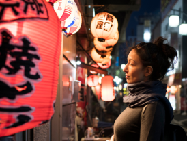 Person admiring a chōchin