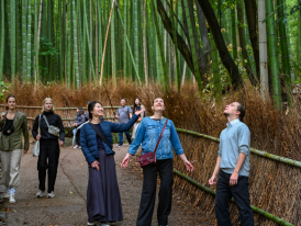 Tourists visiting Arashiyama Bamboo Grove