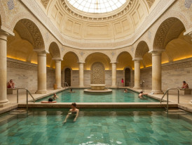 Roman-style bath interior at Spa World.