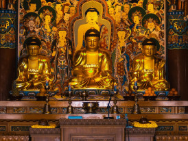 Interior of Isshin-ji Temple with Bone Buddha statues. Image by (っ◔◡◔)っ Clement 