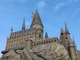 Detailed view of Hogwarts castle replica with realistic weathering and architectural details Image by manseok Kim from Pixabay