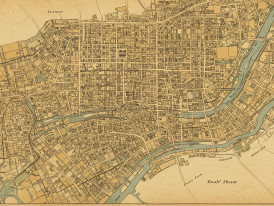 Ancient map overlay showing Kyoto's grid system.