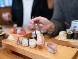 Tuna rolls at Tsukiji Outer Market, Tokyo, Japan