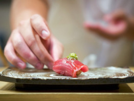 Fresh tuna sushi prepared by a sushi chef