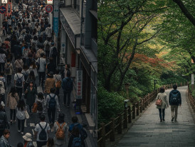 Crowded group walking tour in contrast with small, calm duo walk.