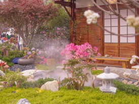 Steaming outdoor hot spring with snow-covered rocks and peaceful winter atmosphere Photo by kinya jones on Unsplash