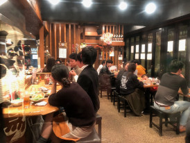 Enjoying conversations in Osaka Cafe