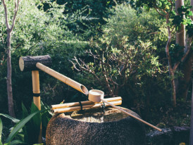 Stone water basin with bamboo fountain Photo by Leopold Maitre on Unsplash