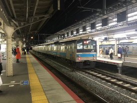 Train for Joyo Station at Kyoto Station at night. Photo by そらみみ via Wikicommons