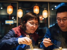 Eating steaming haejangguk in a 24-hour restaurant 