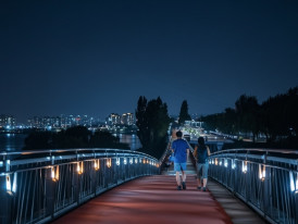 Tranquil Seonyudo Park at night with peaceful views of Yeouido and city lights reflecting on the Han River