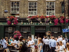London street with pub
