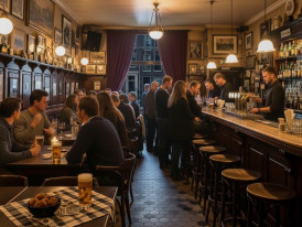 Evening atmosphere in a traditional brown café