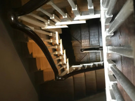 Steep wooden stairs leading up