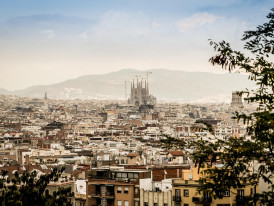Panoramic view of Barcelona with focus on Sagrada Família 