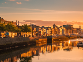 Dublin city centre streets with Georgian buildings and River Liffey in view