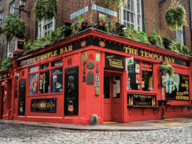 Temple Bar Dublin pub exterior with cobbled street