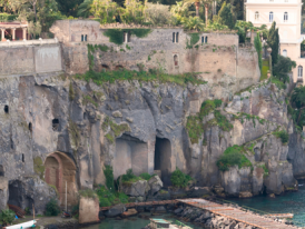 Amalfi coast cliffside ruins on the Sorrento coastline