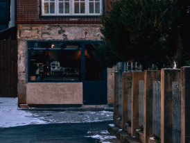 Industrial building converted to cafes in Seongsu district at night