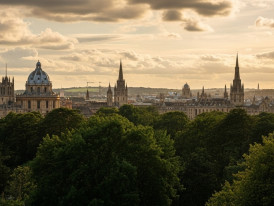 Oxford skyline from St Mary’s tower at golden hour view