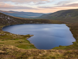 Heart-shaped Lough Ouler nestled in the Wicklow Mountains at dawn