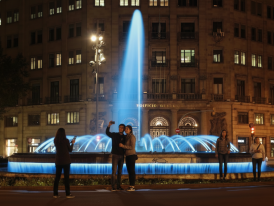 Font de la Plaça de Catalunya, the night is just beginning