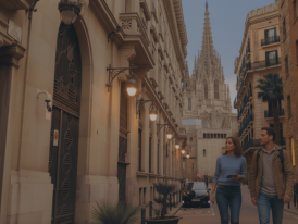 A host showing a visitor around the Gothic Quarter