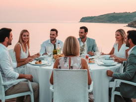 Dinner tables at Marina Grande with sunset views and wine by the sea