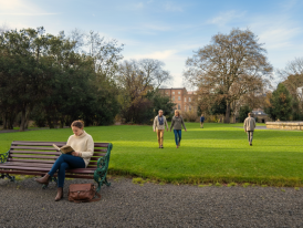 Early morning light and people strolling through Iveagh Gardens