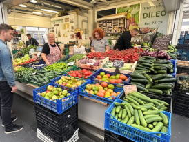 Morning produce stalls at Mercato Testaccio