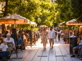 Evening spritz on a tree-lined street in Pigneto