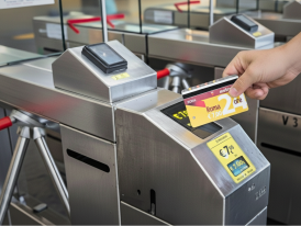 Tapping a contactless card at a Rome metro gate