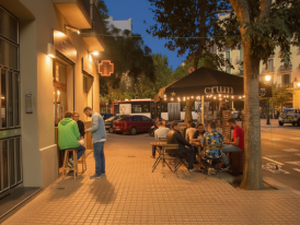 Night street in Sant Antoni with warm bar light