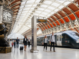 A train pulling out of London Paddington station in the morning 