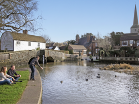 River ford and stone bridge in Eynsford on a clear day