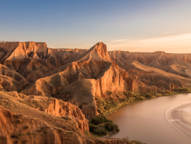 The striking Barrancas de Burujón, with cliffs and ravines at golden hour