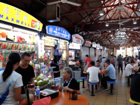 Busy lunch crowd at Maxwell Food Centre
