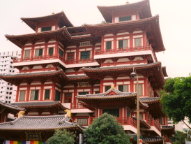 Red and gold facade of Buddha Tooth Relic Temple on South Bridge Road