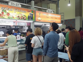 Busy lunch queues at Amoy Street Food Centre