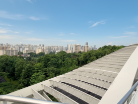 Henderson Waves Bridge with views of the city skyline